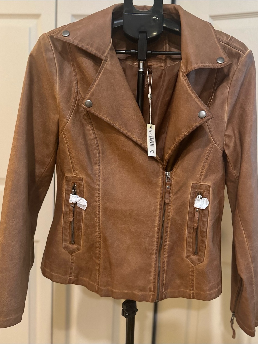 Max Studio Brown Faux Leather Moto Jacket